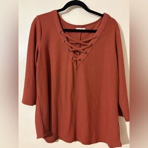 Maurices Terracotta Lace-Up Blouse
